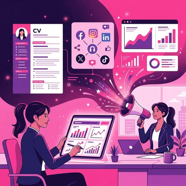 Marketing CV Guide, Marketer with analytics dashboard and campaigns