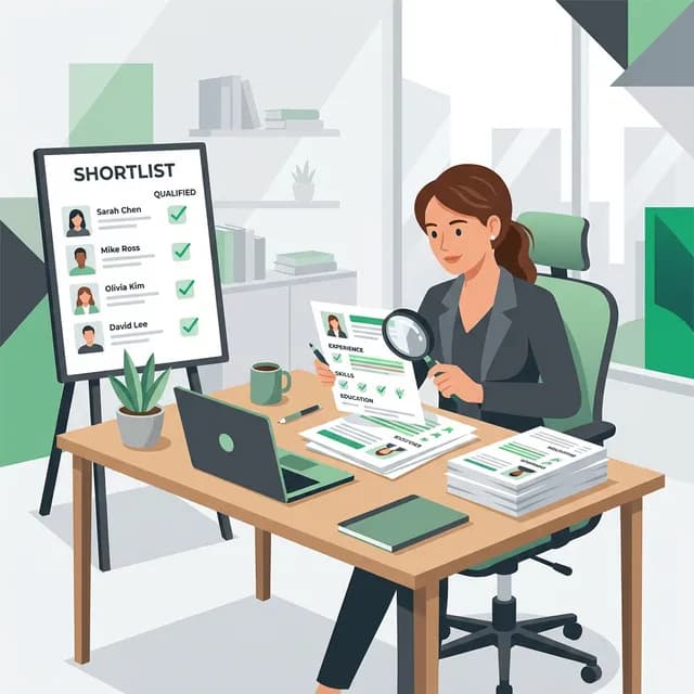 Recruiter Tips, Recruiter reviewing CVs with magnifying glass