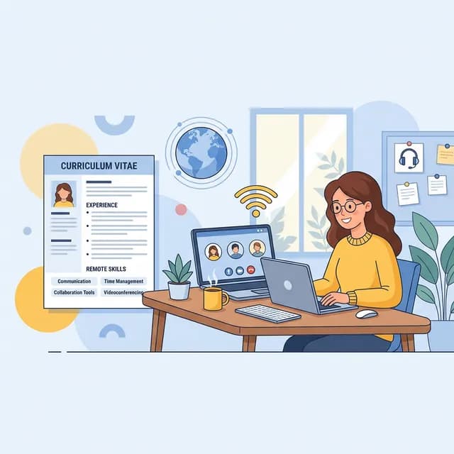 Remote Job CV Guide, Person working from home with laptop and globe