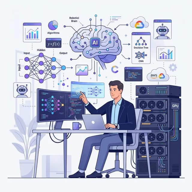 AI ML Engineer CV Example — Engineer with AI brain and neural layers