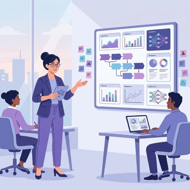 AI Product Manager CV Example, PM presenting an AI roadmap and metrics