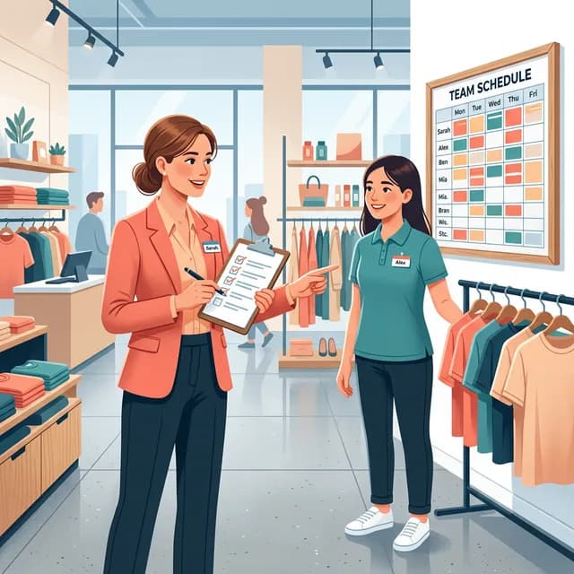 Assistant Manager CV Example — Manager helping team with checklist