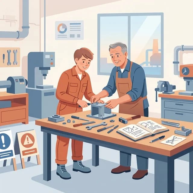 Ausbildung CV Example, a young apprentice in a vocational workshop with a mentor