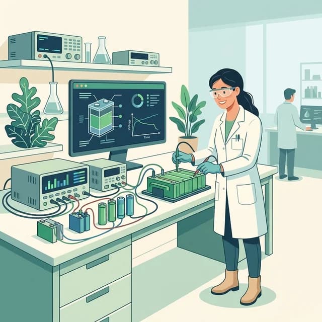 Battery Engineer CV Example, engineer testing EV battery cells in a lab