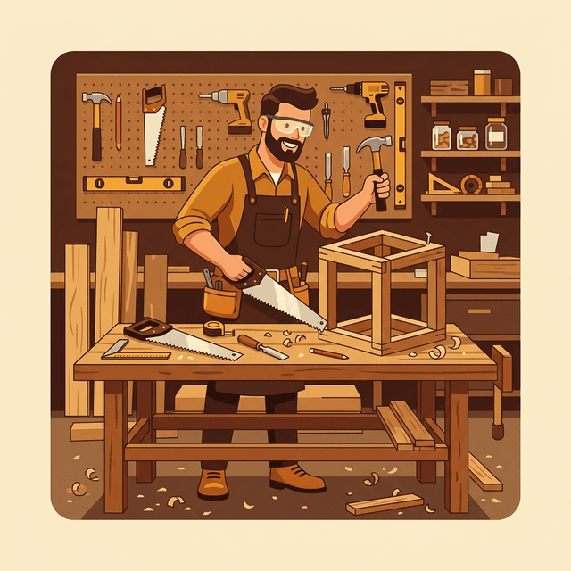 Carpenter CV Example — Carpenter with hammer and wooden frame