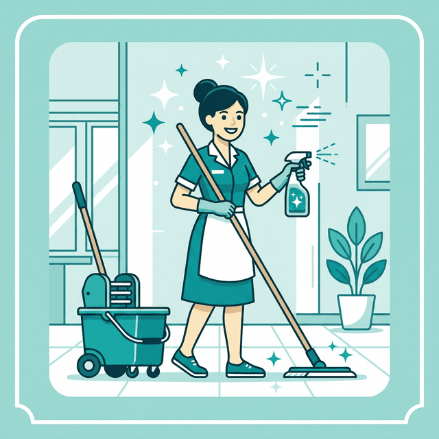 Cleaner CV Example — Professional cleaner with mop and spray bottle