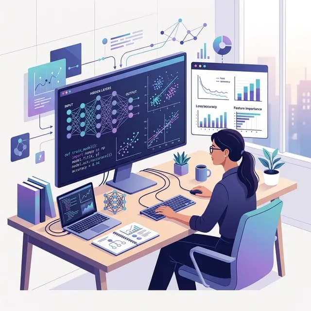 Data Scientist CV Example — Scientist with neural network diagrams