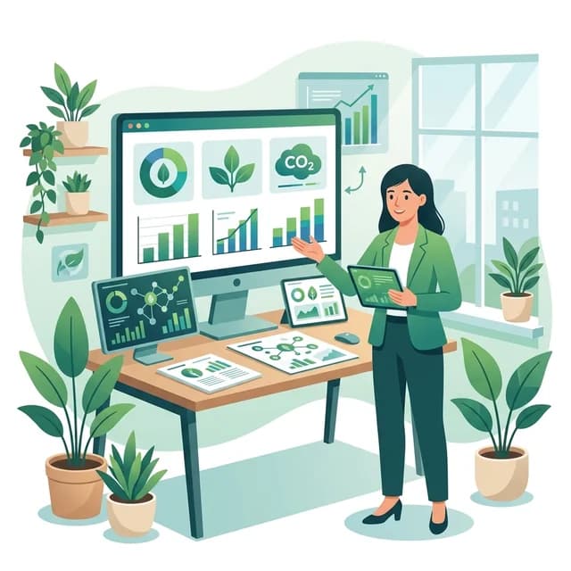 ESG Analyst CV Example, analyst presenting carbon and sustainability dashboards