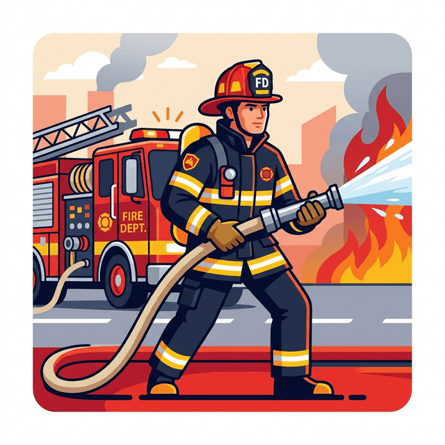 Firefighter CV Example — Firefighter in full gear with fire truck