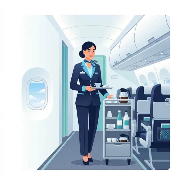 Flight Attendant CV Example — Cabin crew in aircraft aisle