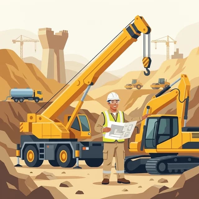 Heavy Equipment Operator CV Example, operator beside a crane on an earthworks site