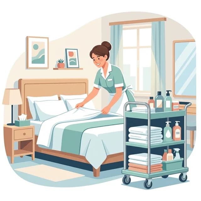 Housekeeper CV Example, hotel housekeeper making up a room with fresh linens