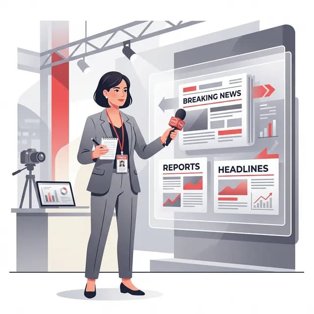 Journalist CV Example — Reporter with microphone and notepad