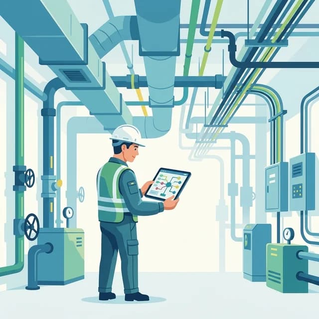MEP Engineer CV Example, engineer reviewing HVAC and electrical building services