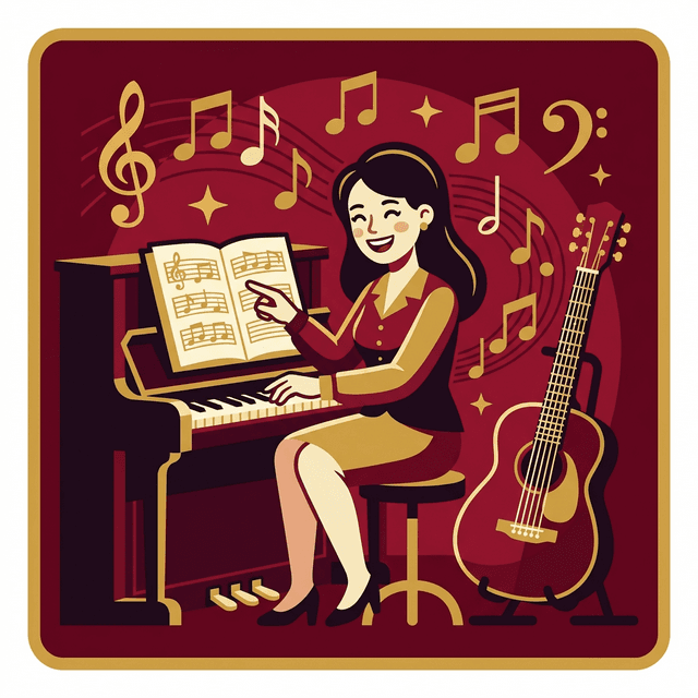 Music Teacher CV Example — Teacher with piano and musical notes