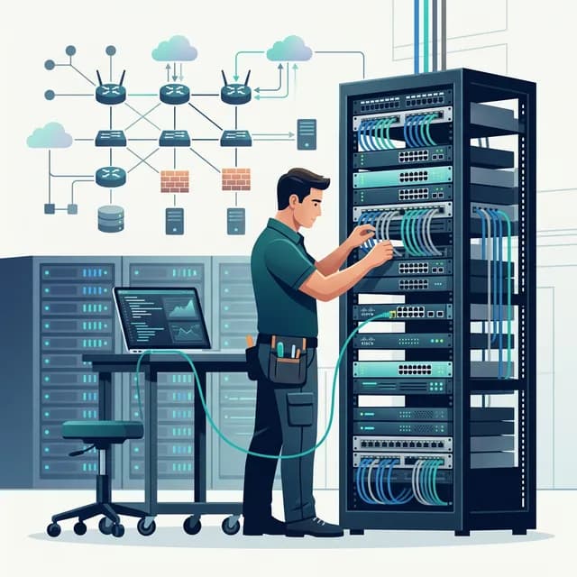 Network Engineer CV Example — Engineer configuring server racks