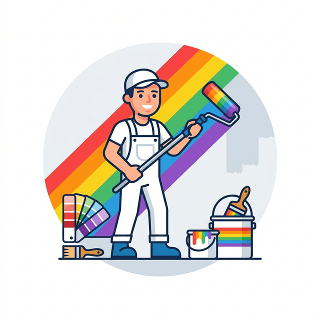 Painter and Decorator CV Example — Painter with roller and colour swatches