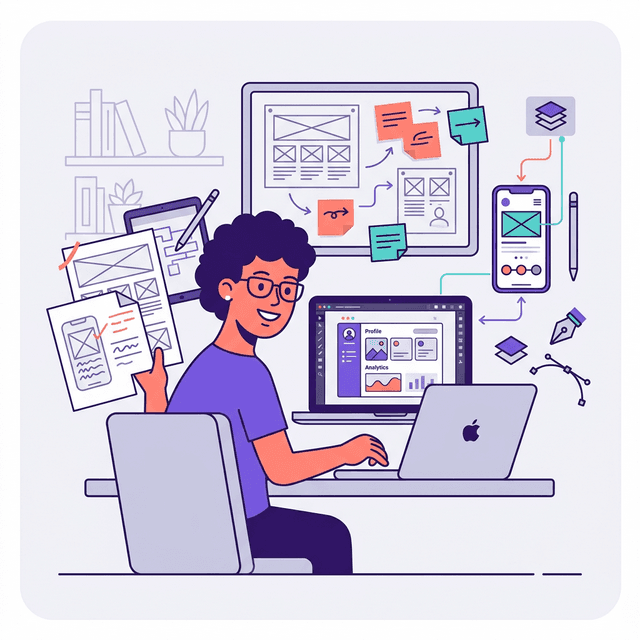 Product Designer CV Example — Designer with wireframe mockups