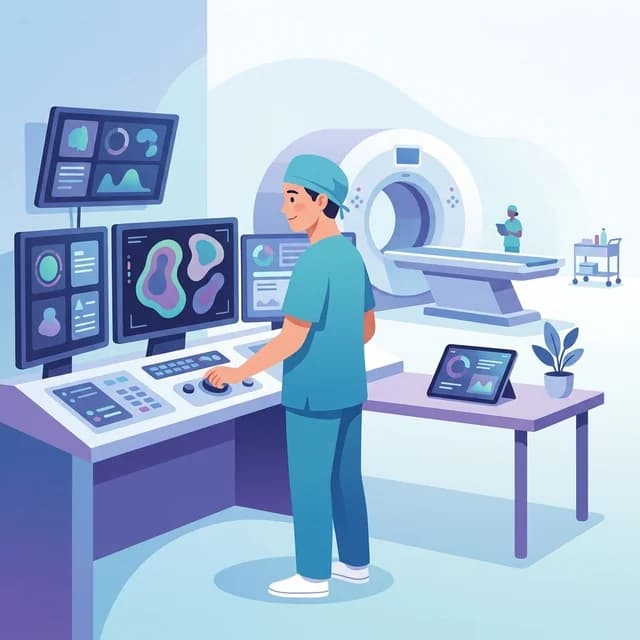 Radiographer CV Example, radiographer operating a CT scanner at a console