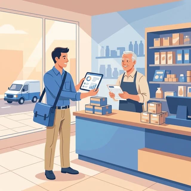 Sales Representative CV Example, field sales rep visiting a retail shop