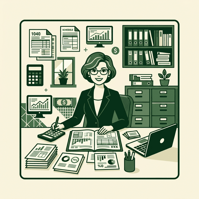 Tax Consultant CV Example — Consultant with tax forms and calculator