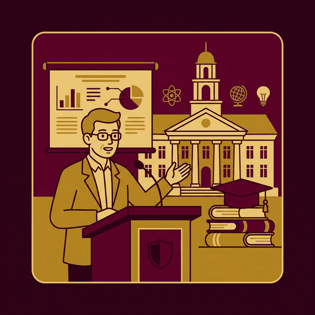 University Lecturer CV Example — Professor at podium with slides