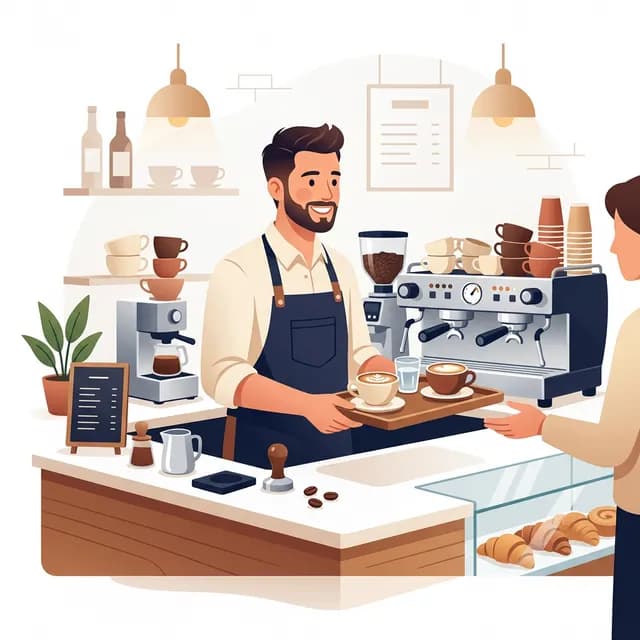 Waiter Barista CV Example — Barista at cafe with espresso machine