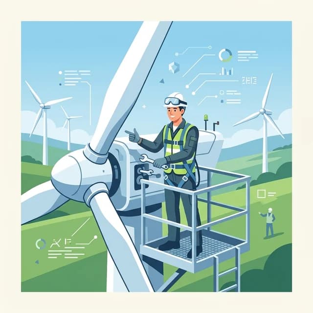 Wind Turbine Technician CV Example, technician at a wind turbine in a wind farm